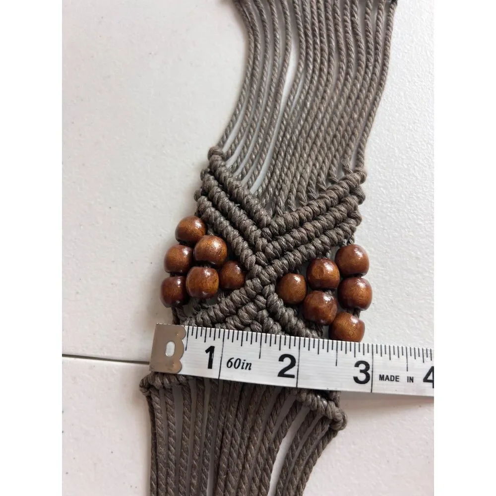 Brown Woven Boho Tie Belt Wood Beads Women's One Size (See Measurements)